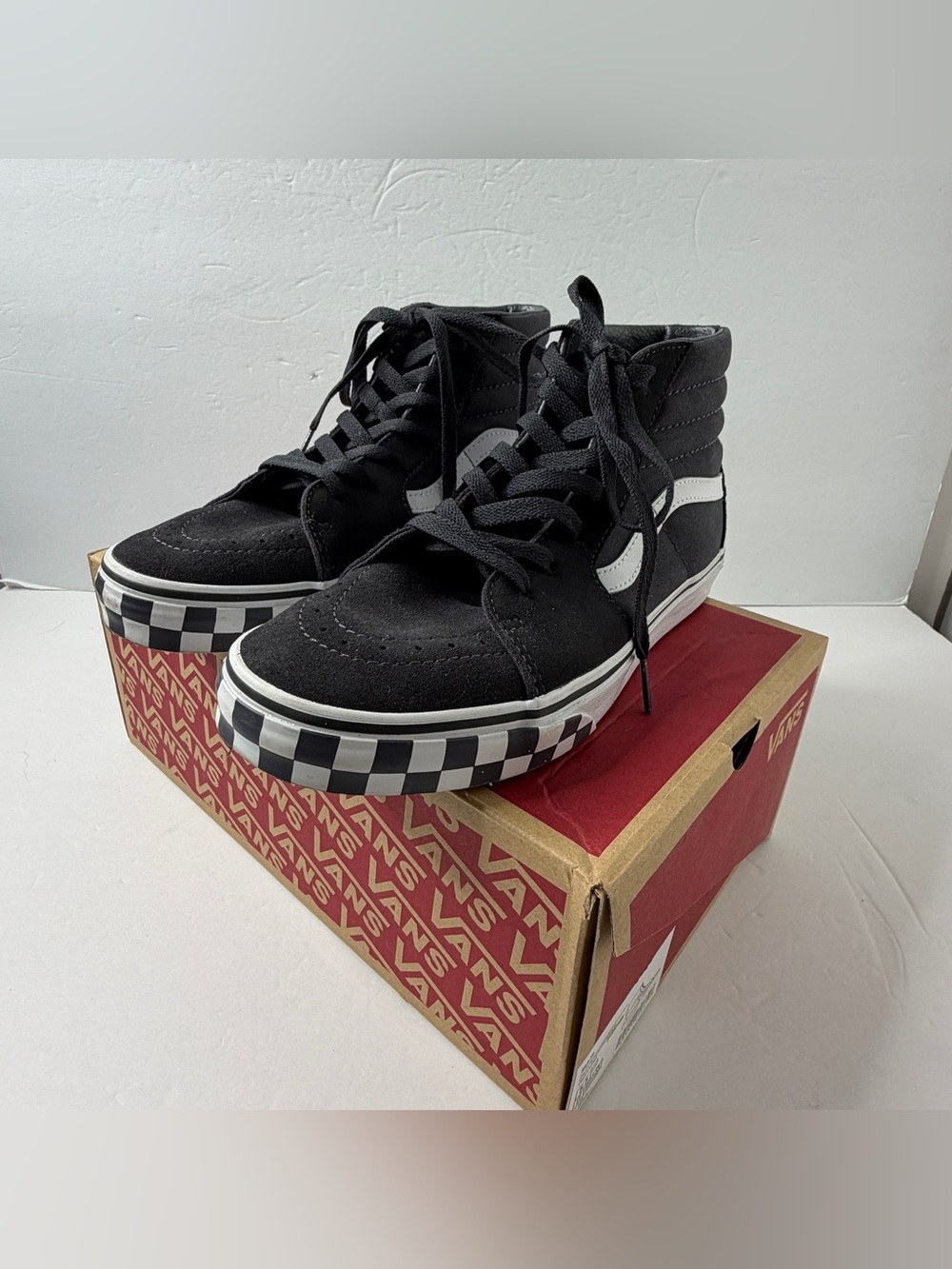 Vans SK8-HI Black White Check Bumper Sneakers 5.5 Jr